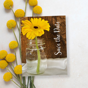Carte Postale Faire-part Marguerite jaune dans un pot Mason pour mariage, c
