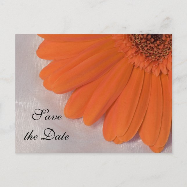 Carte Postale Faire-part Marguerite orange et mariage satiné blanc Enregist (Devant)