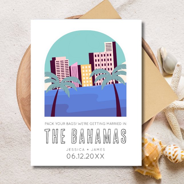 Carte Postale Faire-part Mariage à destination aux Bahamas Économisez la da (Bahamas Destination Beach Wedding Save the Date Postcard)