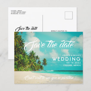 Carte Postale Faire-part Mariage à destination sur la plage paradisiaque En