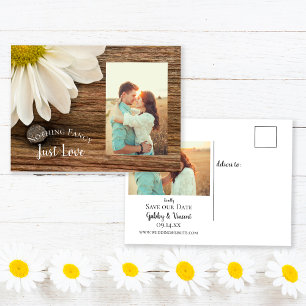 Carte Postale Faire-part Mariage à la campagne avec marguerite et bois de g