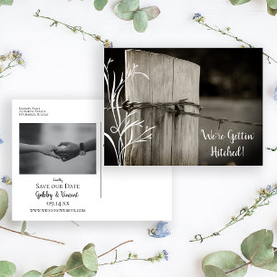 Carte Postale Faire-part Mariage à la clôture rurale Enregistrer la date