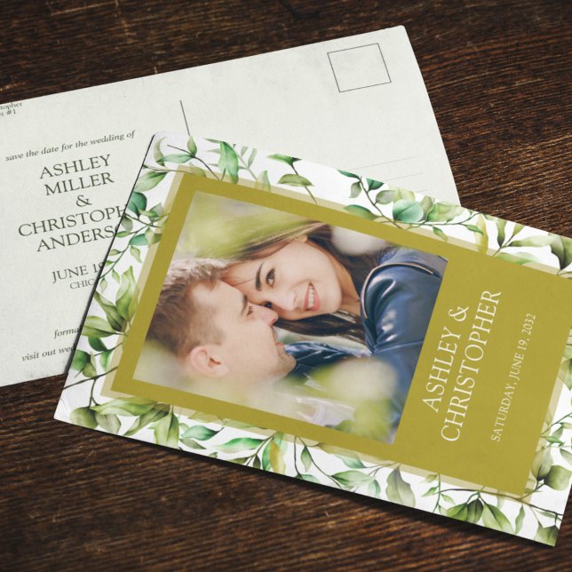 Carte Postale Faire-part Mariage à la frontière florale rustique classique (Créateur téléchargé)