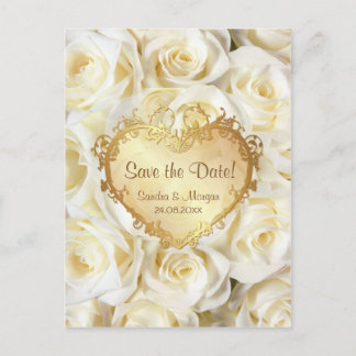 Carte Postale Faire-part Mariage à la rose blanche Sauvez la date