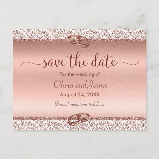 Carte Postale Faire-part Mariage à la typographie rose tendance Enregistrer (Devant)