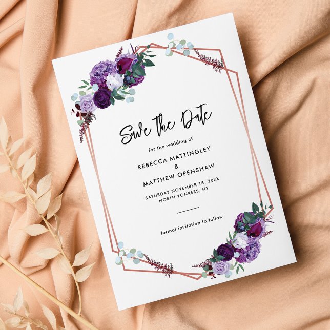 Carte Postale Faire-part Mariage à l'aquarelle violette florale Enregistrer (Save the Date Purple Floral Wedding Announcement)