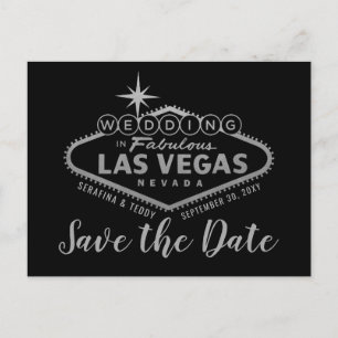 Carte Postale Faire-part Mariage à Las Vegas Argent et Rouge Sauvegarder la