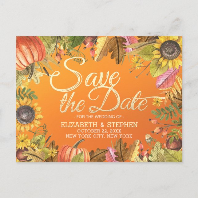 Carte Postale Faire-part Mariage À Sauvegarder La Date Feuilles D'érable D' (Devant)