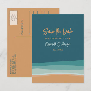 Carte Postale Faire-part Mariage Abstrait Ocean Beach Enregistrer La Date