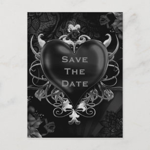 Carte Postale Faire-part Mariage Amour Coeur Gothique Noir Save the Date
