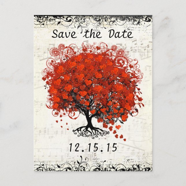 Carte Postale Faire-part Mariage Arbre Rouge Enregistrer La Date (Devant)