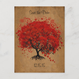 Carte Postale Faire-part Mariage Arbre Rouge Enregistrer La Date