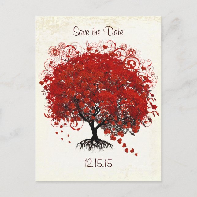 Carte Postale Faire-part Mariage Arbre Rouge Enregistrer La Date (Devant)