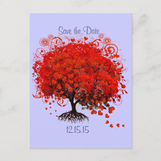 Carte Postale Faire-part Mariage Arbre Rouge Enregistrer La Date (Devant)