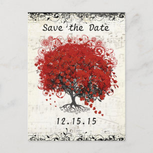 Carte Postale Faire-part Mariage Arbre Rouge Enregistrer La Date