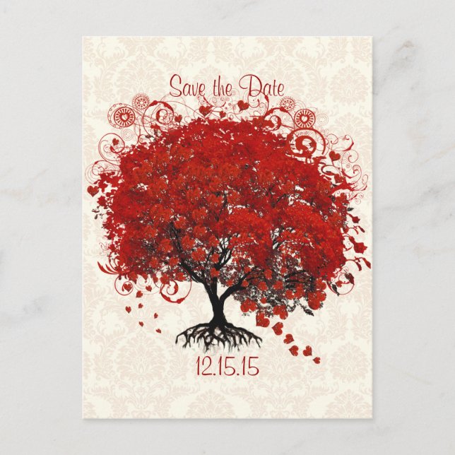 Carte Postale Faire-part Mariage Arbre Rouge Enregistrer La Date Argent Nua (Devant)