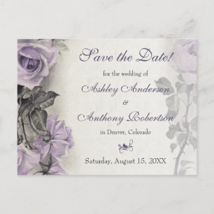 Carte Postale Faire-part Mariage Argent Sterling Rose Pourpre Épargnez la D