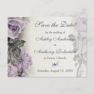 Carte Postale Faire-part Mariage Argent Sterling Rose Pourpre Épargnez la D
