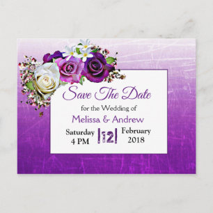 Carte Postale Faire-part Mariage au bouquet de rose violet Enregistrer la d