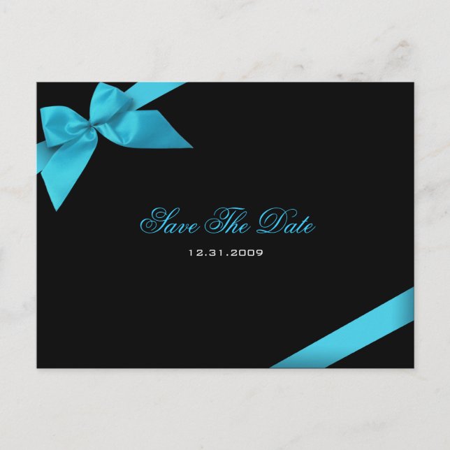 Carte Postale Faire-part Mariage au ruban turquoise Enregistrer la date 2 (Devant)
