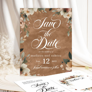 Carte Postale Faire-part Mariage automnal Cottagecore en terre cuite, Enreg