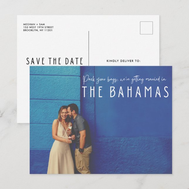 Carte Postale Faire-part Mariage aux Bahamas Photo de Save the Date (Devant / Derrière)