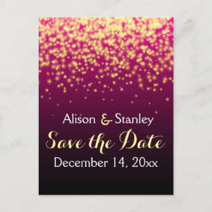 Carte Postale Faire-part Mariage aux lumières pétillantes bordeaux Enregist