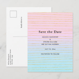 Carte Postale Faire-part Mariage avec dégradé pastel rose bleu et lignes do