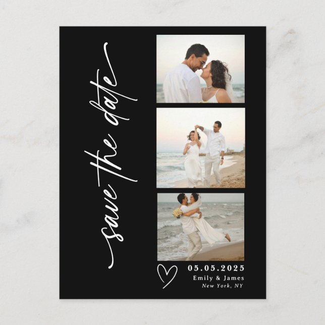 Carte Postale Faire-part Mariage Bande de Photo de Script Vertical Classiqu (Devant)