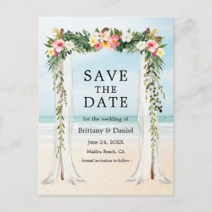 Carte Postale Faire-part Mariage Beach Canopy Aquarelle Tropical Floral