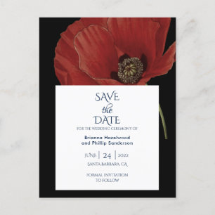 Carte Postale Faire-part Mariage Black Red Poppy moderne Enregistrer la dat