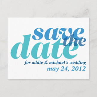 Carte Postale Faire-part mariage bleu vrai enregistrer la date