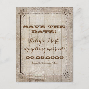 Carte Postale Faire-part Mariage Bois Rustique Blanc Vintage Enregistrer Da