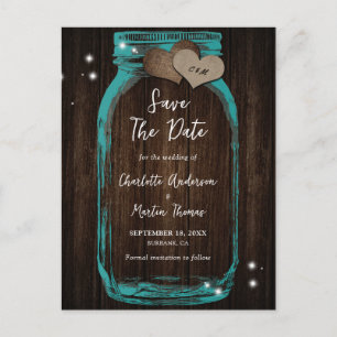 Carte Postale Faire-part Mariage Bois Rustique Pot Mason Teinte Save The Da