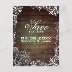 Carte Postale Faire-part mariage campagnard en dentelle de bois de barnwood
