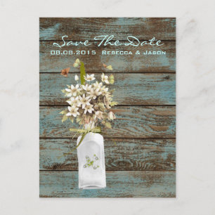Carte Postale Faire-part mariage campagnard fleur sauvage en bois de grange