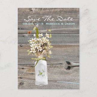 Carte Postale Faire-part mariage campagnard rustique grange bois fleur sauv