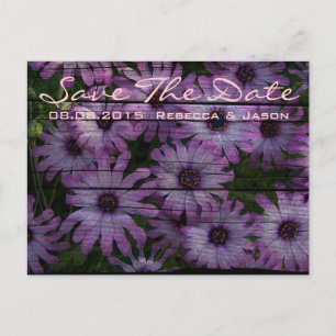 Carte Postale Faire-part mariage campagne bois violet marguerite