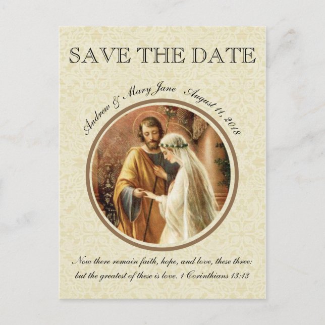 Carte Postale Faire-part Mariage catholique de Mary St Joseph de jeune (Devant)