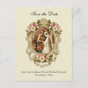 Carte Postale Faire-part Mariage Catholique Traditionnel en Dentelle Vintag