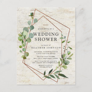 Carte Postale Faire-part Mariage champêtre en cuivre géométrique eucalyptus
