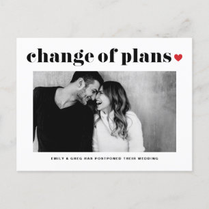 Carte Postale Faire-part Mariage Changement de Plans Moderne Red Heart
