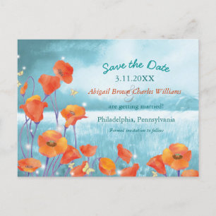 Carte Postale Faire-part Mariage chic avec du coquelicot Enregistrer la dat