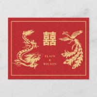 Mariage Chinois Dragon-Phénix Double Xi Rouge Or