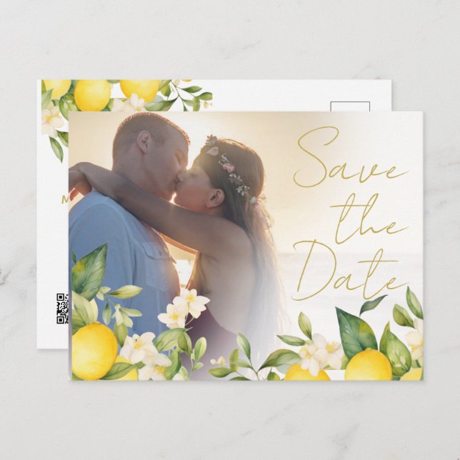 Carte Postale Faire-part Mariage Citrons Citrus Photo Overlay Enregistrer L (Devant / Derrière)