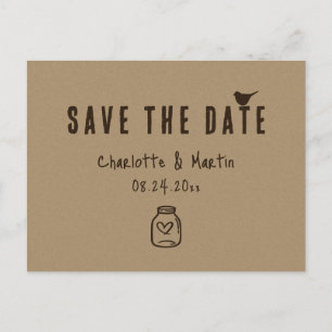 Carte Postale Faire-part Mariage Coeur Papier Kraft Enregistrer La Date