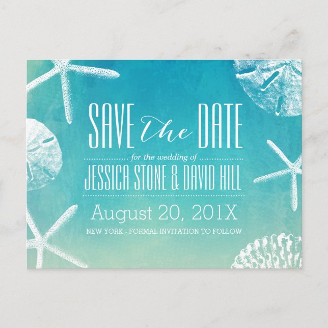 Carte Postale Faire-part Mariage Coquillages Aquarelle Save the Date (Devant)