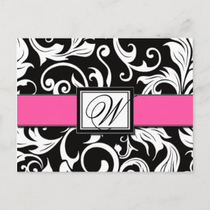 Carte Postale Faire-part Mariage damassé rose noir Enregistrer la date Cart