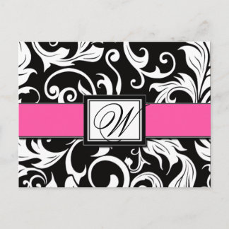 Carte Postale Faire-part Mariage damassé rose noir Enregistrer la date Cart
