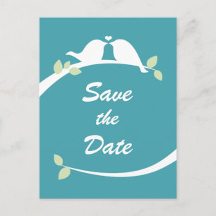 Carte Postale Faire-part Mariage d'amour oiseaux bleu et blanc Enregistrer 